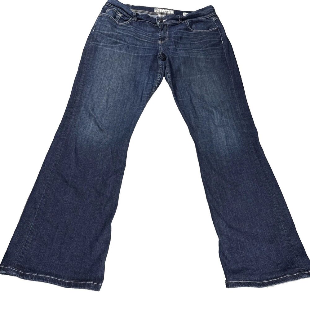 BKE Boot Cut Wendi Jeans Women 33x33 Blue Washed Flip Pockets Thick Stitch